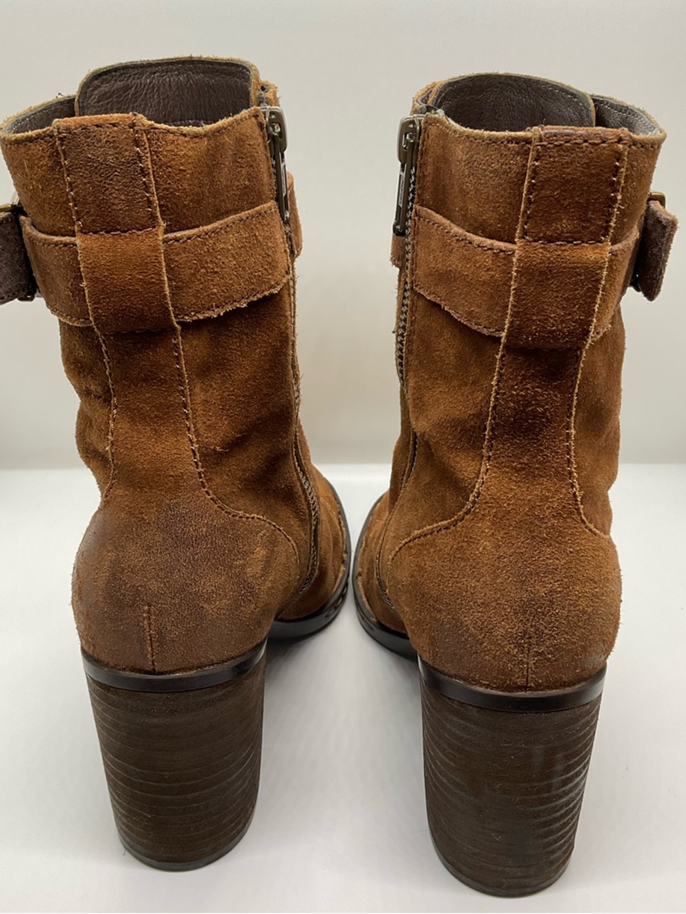 BORN "Cass" Rust Brown Suede block heel lace up & zipper Boots Womens Sz 7M - Picture 4 of 11